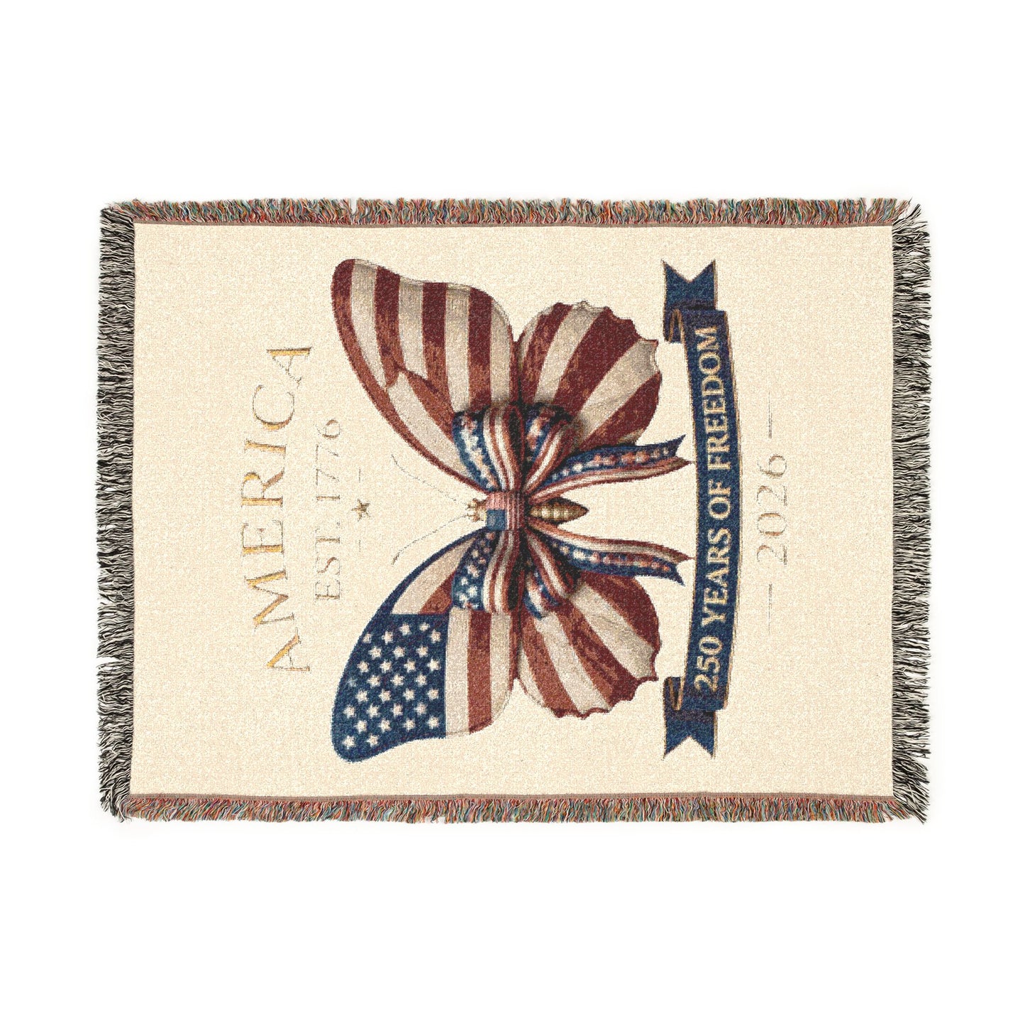 America Butterfly Woven Blanket 250 Years Of Freedom 52x37
