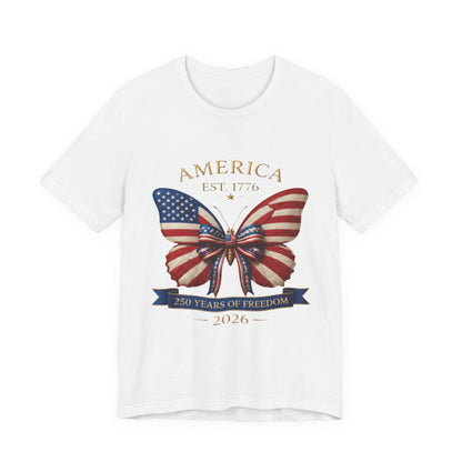 Limited 250th Happy Birthday America Butterfly Flag T-Shirt — 2026 Anniversary