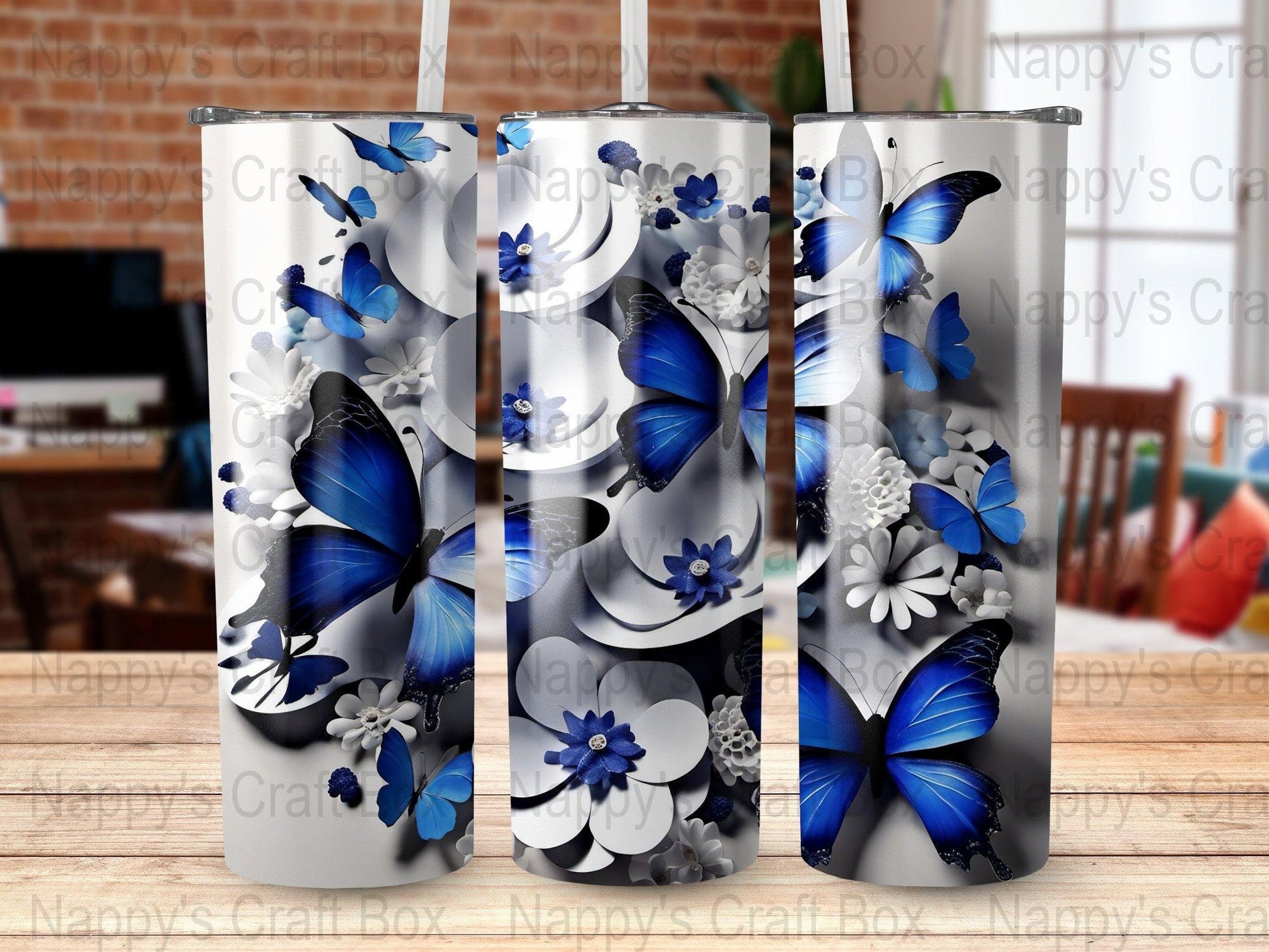 3D Flower & Butterfly Tumbler Wrap: 20oz Skinny Tumbler PNG (Digital Download