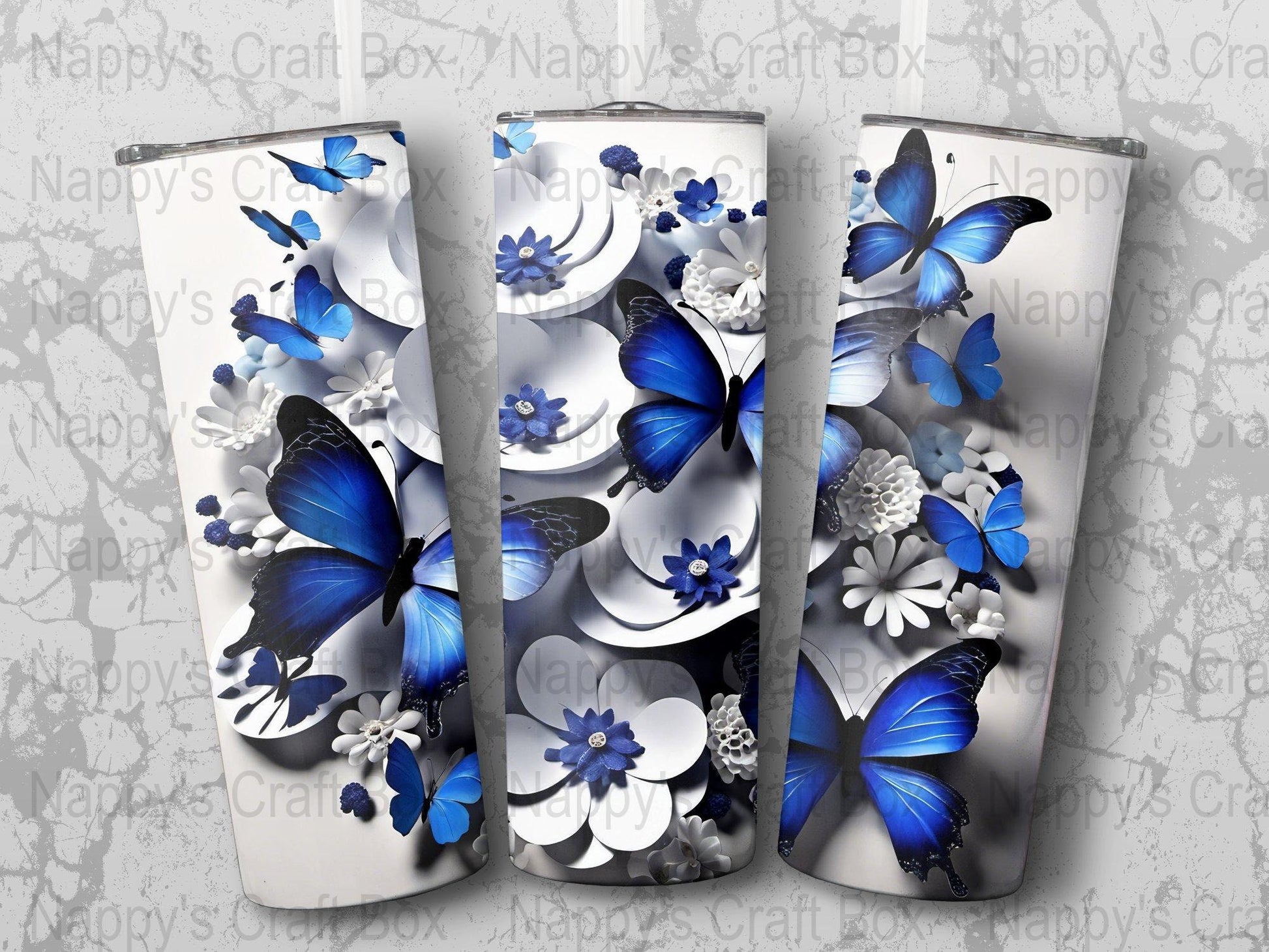 3D Flower & Butterfly Tumbler Wrap: 20oz Skinny Tumbler PNG (Digital Download
