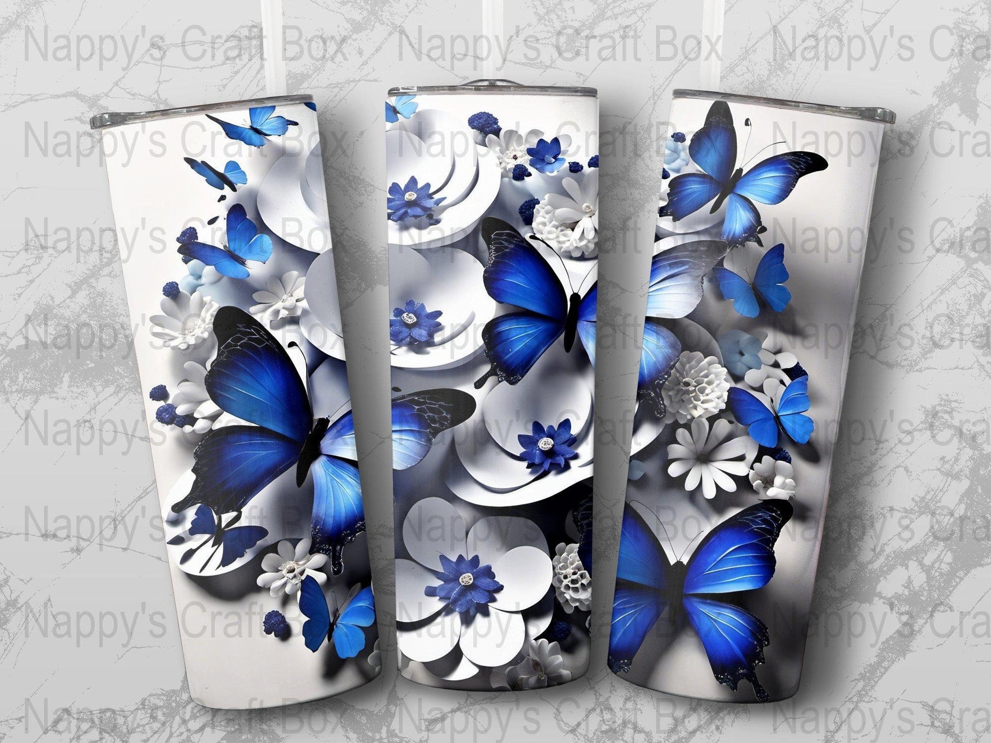 3D Flower & Butterfly Tumbler Wrap: 20oz Skinny Tumbler PNG (Digital Download