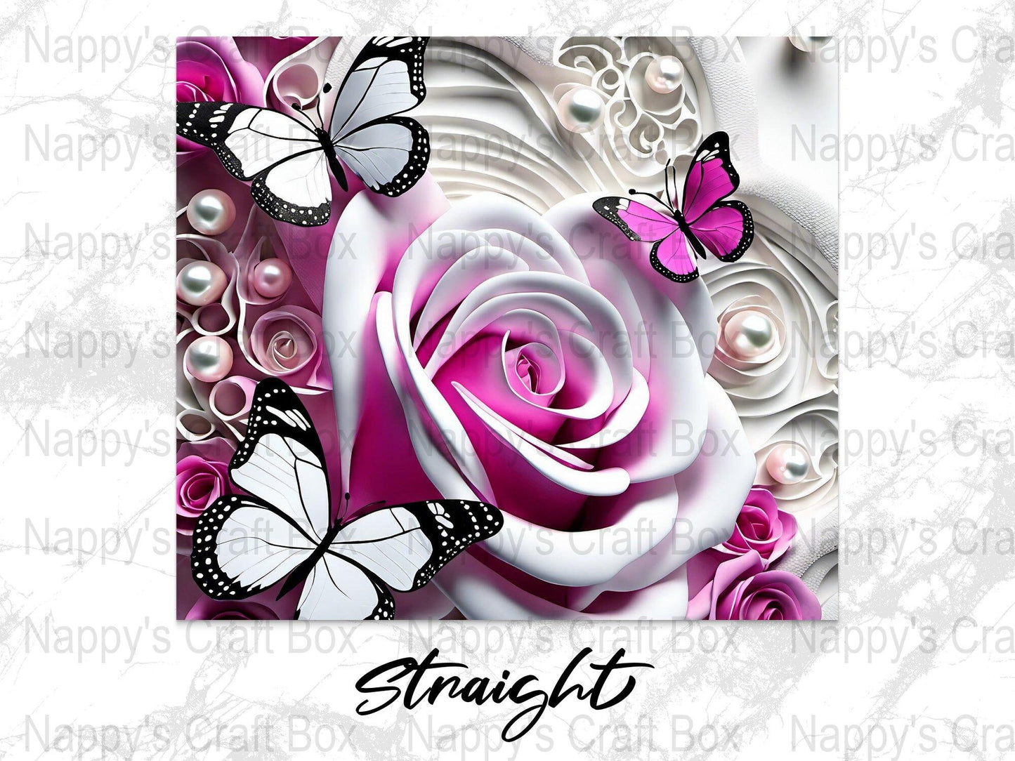 3D Flower Butterfly Tumbler Wrap: 20 oz Skinny Sublimation (PNG Digital Download)