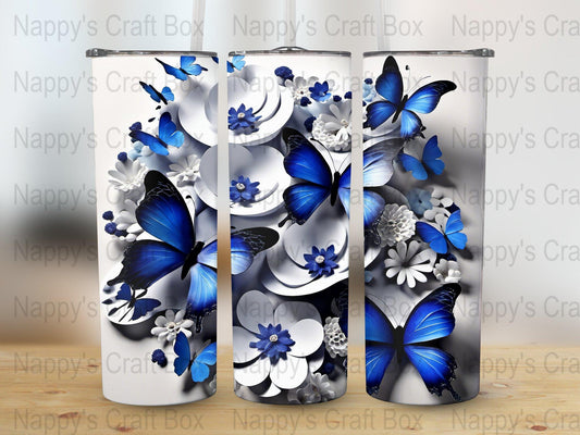 3D Flower & Butterfly Tumbler Wrap: 20oz Skinny Tumbler PNG (Digital Download