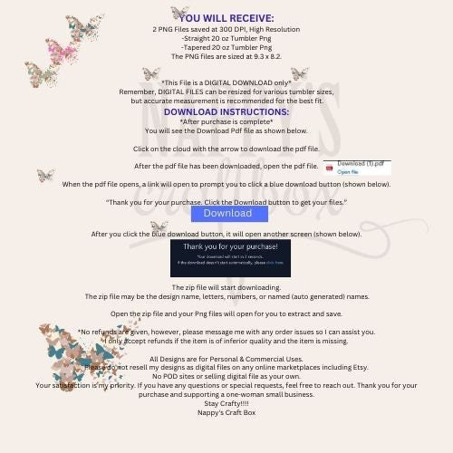 3D Flower Butterfly Tumbler Wrap: 20 oz Skinny Sublimation (PNG Digital Download)