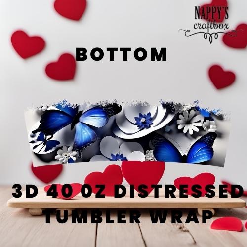 Indigo Blue Butterflies 40oz Tumbler Wrap 3D Sublimation Design (Digital Download)