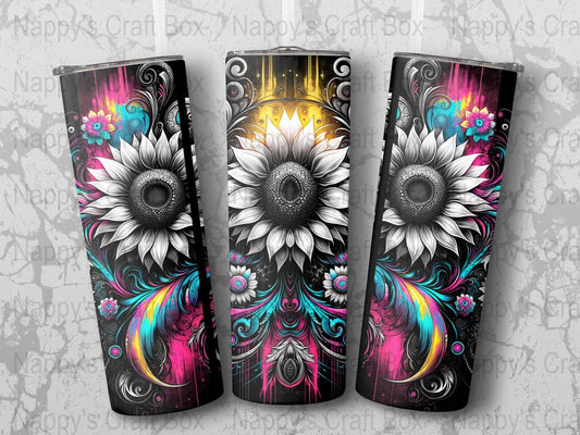 Retro Sunflower 20 oz Tumbler Wrap: Black Background (PNG Digital Download)