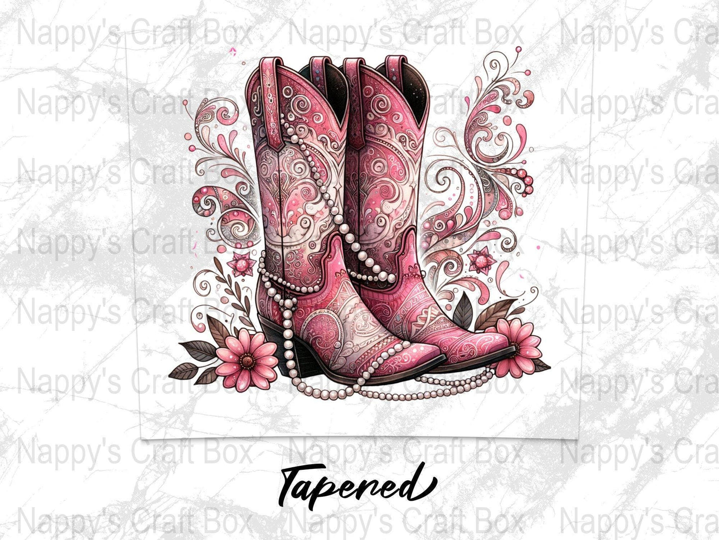Western Cowgirl Boots Print, Pink Floral Country Style Wall Art, Rustic Home Decor