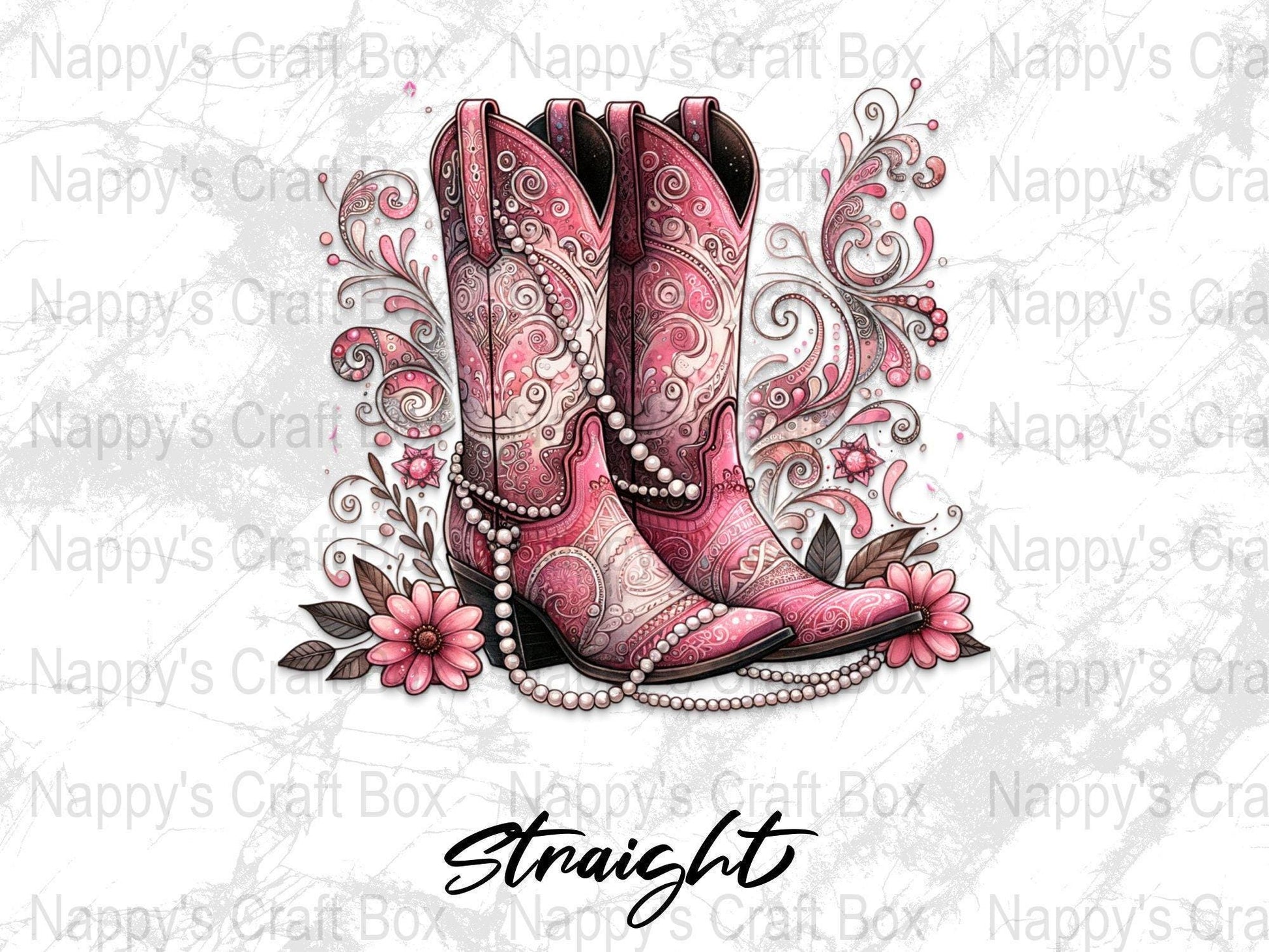 Western Cowgirl Boots Print, Pink Floral Country Style, Decorative Artwork for Home Decor