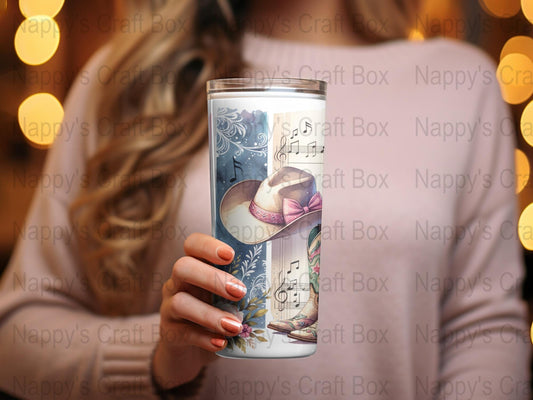 Elegant Floral and Music Themed Tumbler, Insulated Travel Cup, Unique Gift Idea