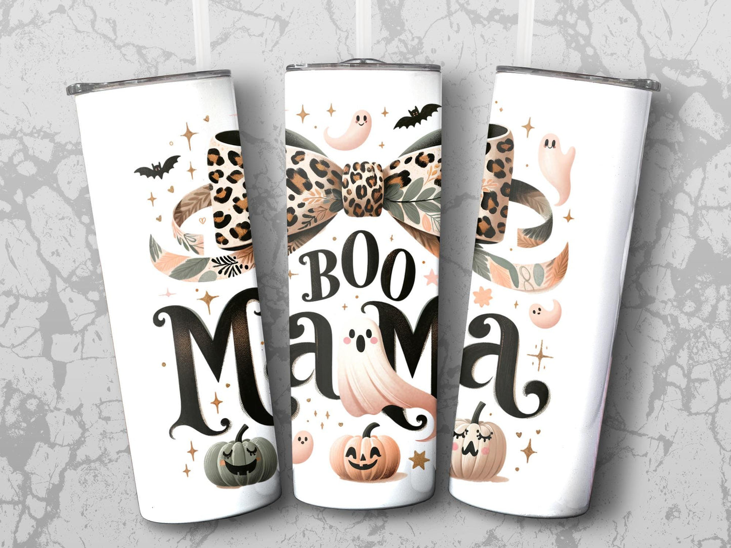 Halloween Tumbler Cups, Boo Mama Spooky Pumpkin Ghost Design, Stainless Steel Insulated Drinkware