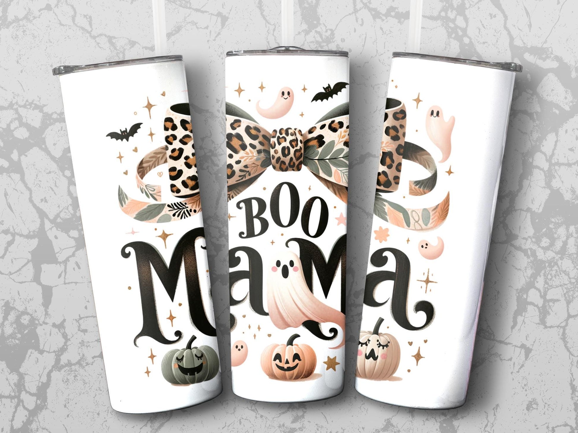 Halloween Tumbler Cups, Boo Mama Spooky Pumpkin Ghost Design, Stainless Steel Insulated Drinkware