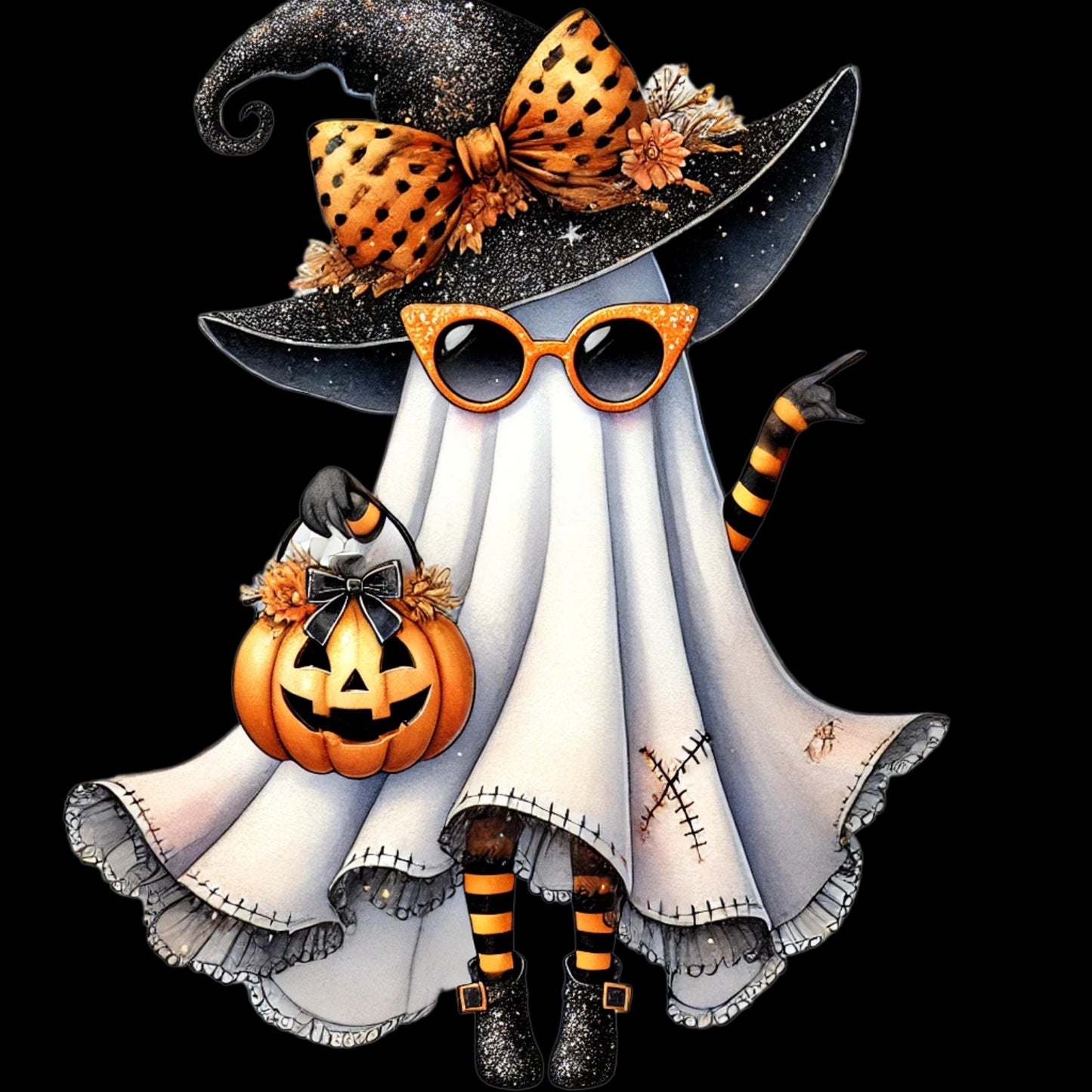 Halloween Witch Figurine, Pumpkin Accessory, Orange Black Decor, Witchy Autumn Home Decoration