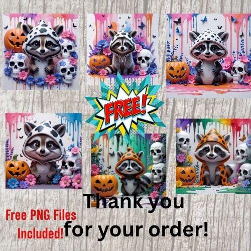 Halloween Raccoon Tumbler Wrap: Spooky Ghost Design (Digital Download, 20 oz Tumbler PNG/PDF/JPEG Files)