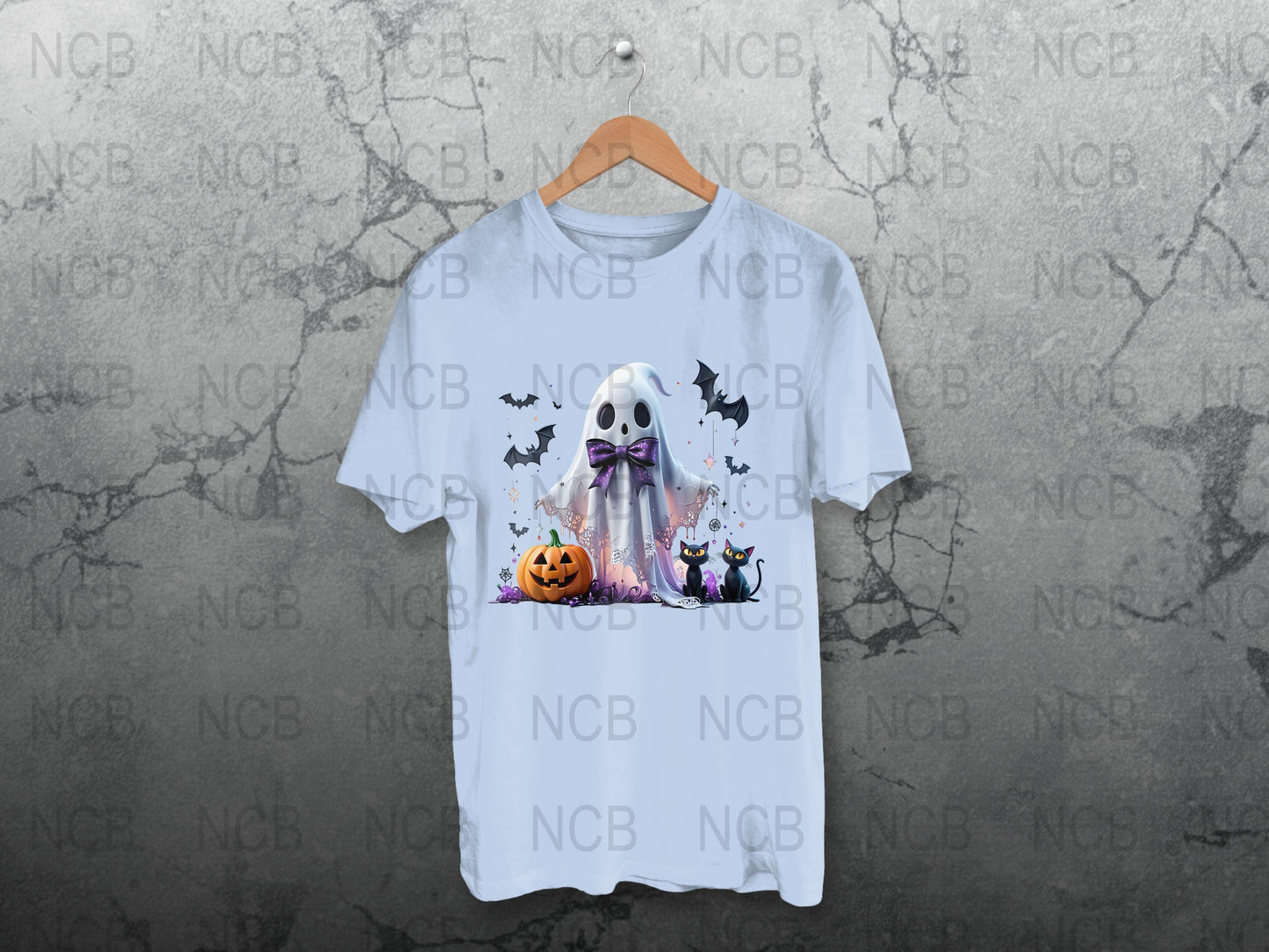 Halloween Themed T-Shirt with Ghost and Pumpkins, Cute Spooky Graphic Tee for All Ages