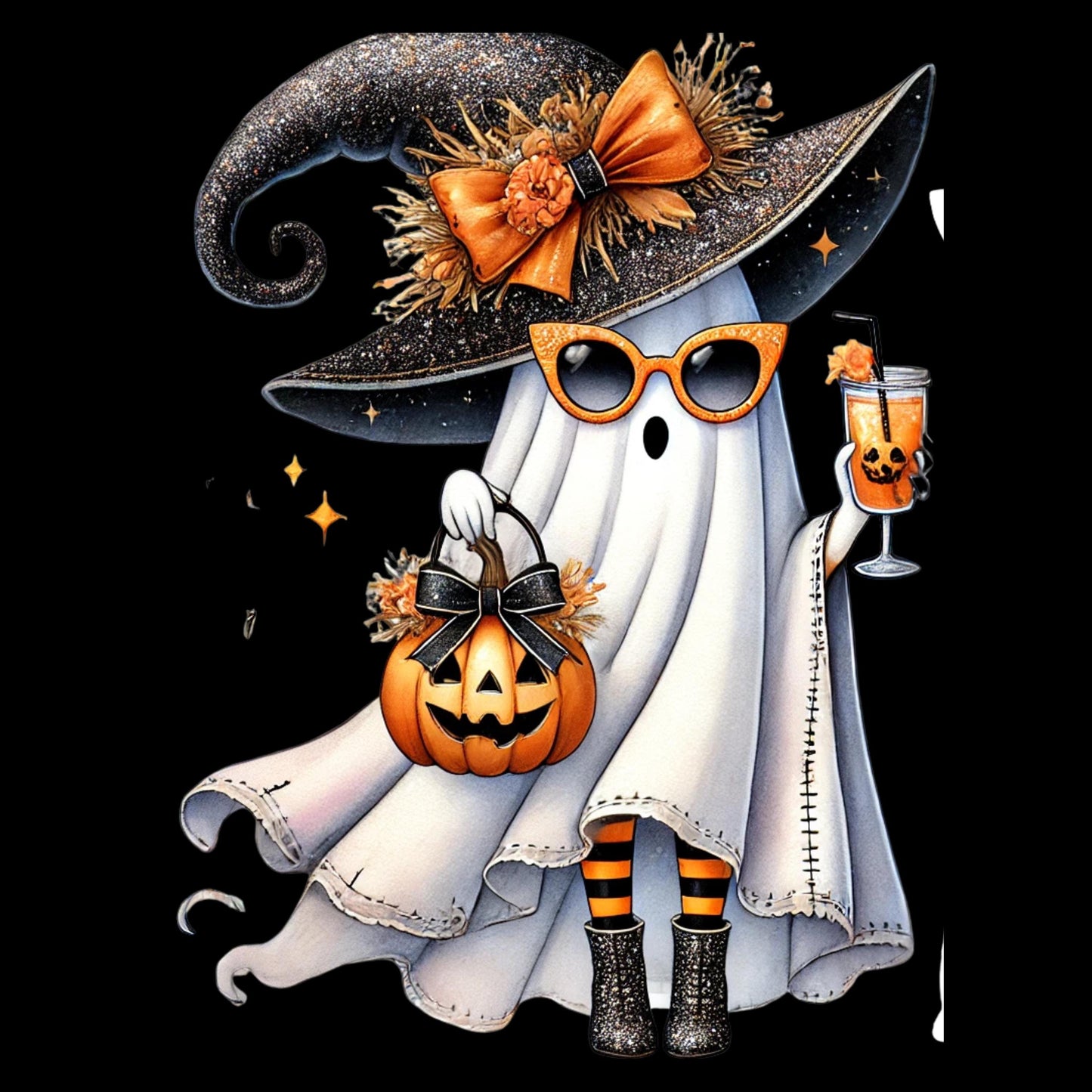 Halloween Ghost Figurine, Pumpkin Witch Hat, Autumn Decor, Spooky Collectible, Handcrafted, Unique Gift Idea for Fall Season