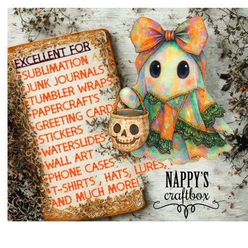 Patchwork Spooky Ghost PNG: Retro Halloween Sublimation Design (Digital Download