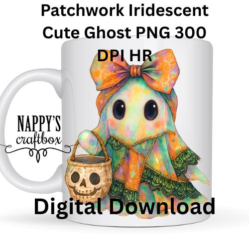 Patchwork Spooky Ghost PNG: Retro Halloween Sublimation Design (Digital Download