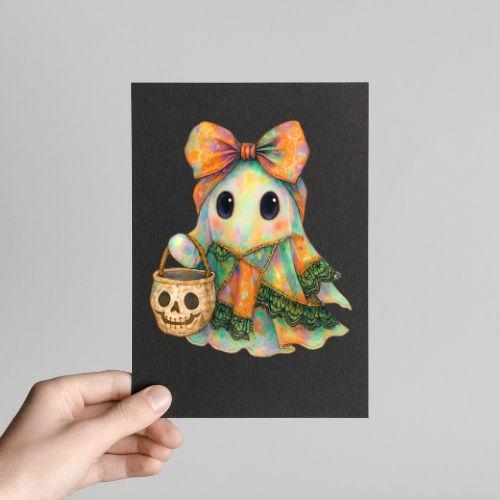 Patchwork Spooky Ghost PNG: Retro Halloween Sublimation Design (Digital Download