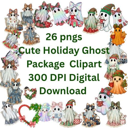 Holiday Ghost Clipart Bundle: Christmas, Halloween, Fall PNGs (Digital Download)