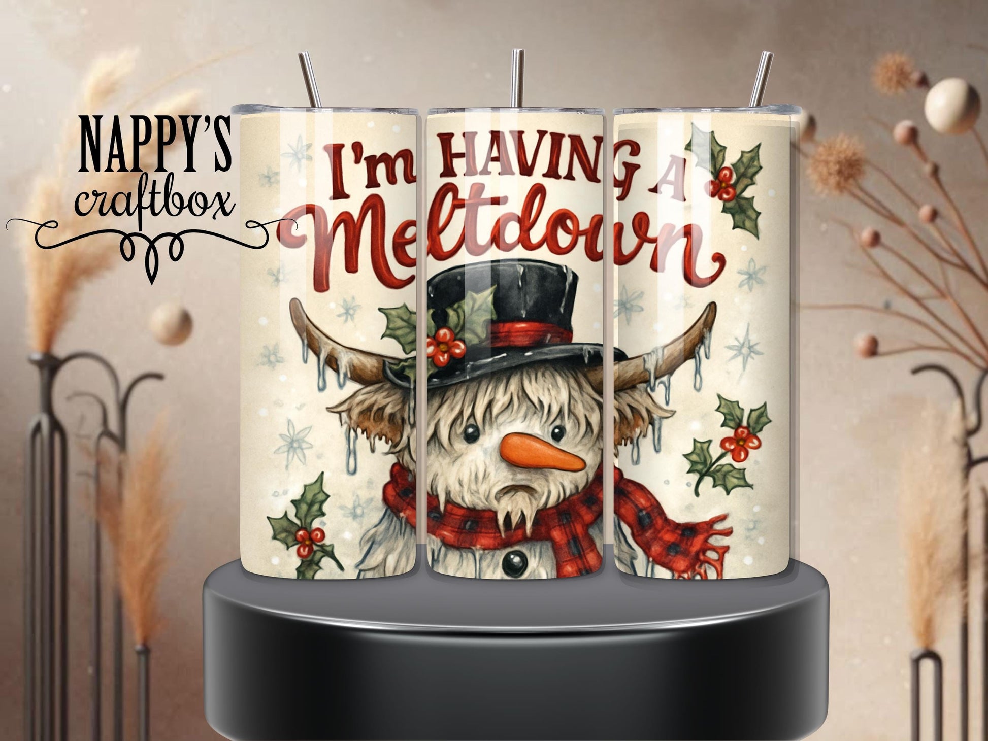 Funny Highland Cow Snowman Tumbler Wrap: Christmas Meltdown (Digital Download)
