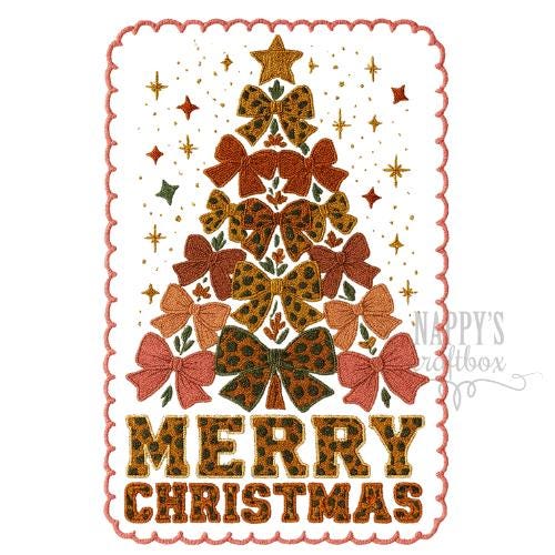 Leopard Bow Christmas Tree Embroidery Design: Vintage Varsity PNG (Digital File)