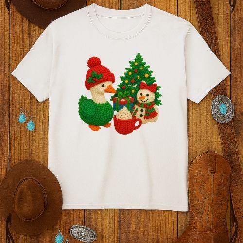 Christmas Goose & Snowman Faux Yarn Crochet Sublimation Design DTF press-ready (PNG Digital Download)