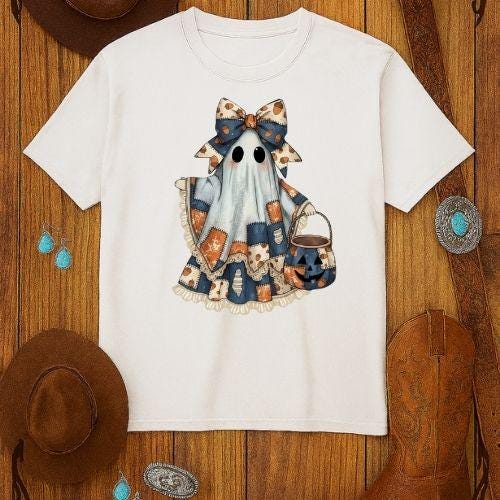 Preppy Patchwork Spooky Ghost PNG: Halloween Cottagecore for Sublimation & DTF Printing| Digital Download