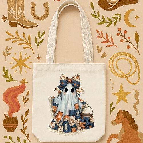 Preppy Patchwork Spooky Ghost PNG: Halloween Cottagecore for Sublimation & DTF Printing| Digital Download