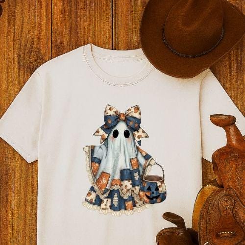 Preppy Patchwork Spooky Ghost PNG: Halloween Cottagecore for Sublimation & DTF Printing| Digital Download