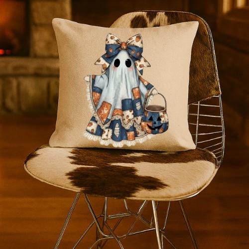 Preppy Patchwork Spooky Ghost PNG: Halloween Cottagecore for Sublimation & DTF Printing| Digital Download