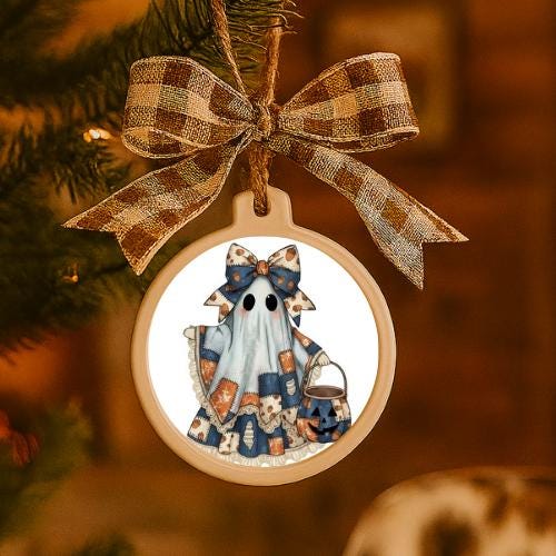 Preppy Patchwork Spooky Ghost PNG: Halloween Cottagecore for Sublimation & DTF Printing| Digital Download