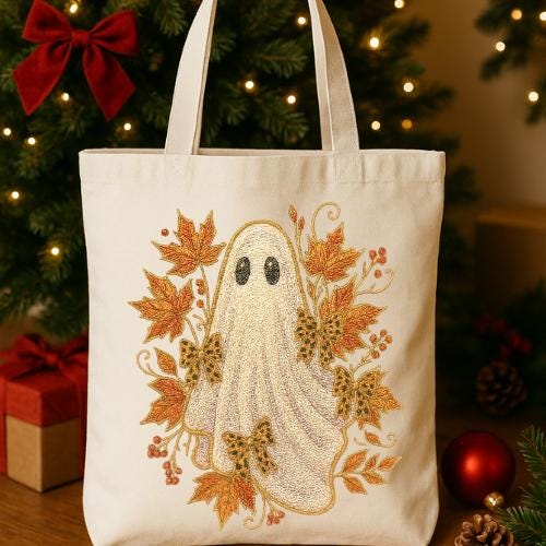 Fall Ghost Embroidery PNG: 20 oz Tumbler & Shirt Design (Digital Download)