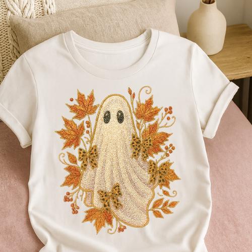 Fall Ghost Embroidery PNG: 20 oz Tumbler & Shirt Design (Digital Download)