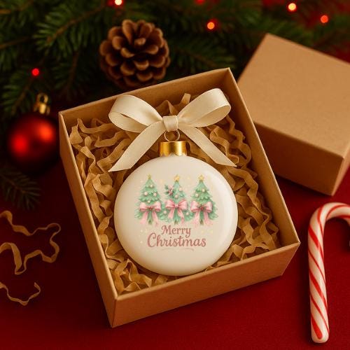 Coquette Christmas Tree PNG: Brushstroke Bow Design (Digital Download)