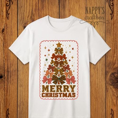 Leopard Bow Christmas Tree Embroidery Design: Vintage Varsity PNG (Digital File)