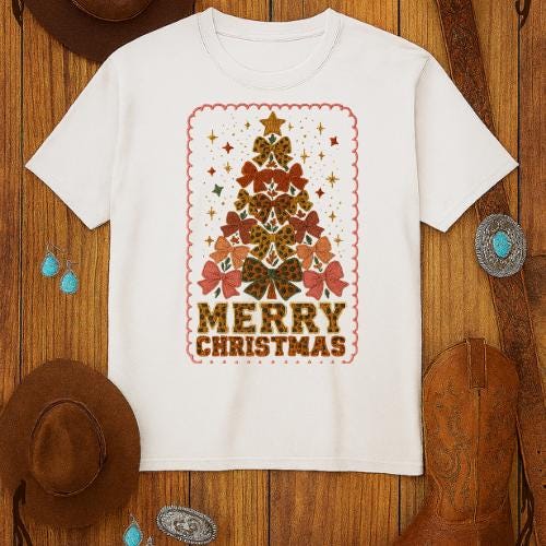 Leopard Bow Christmas Tree Embroidery Design: Vintage Varsity PNG (Digital File)