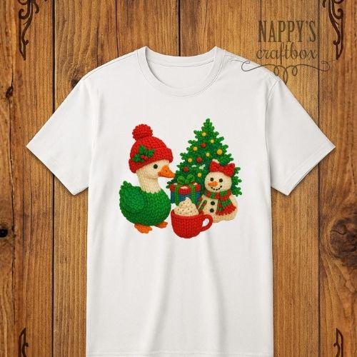 Christmas Goose & Snowman Faux Yarn Crochet Sublimation Design DTF press-ready (PNG Digital Download)