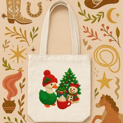 Christmas Goose & Snowman Faux Yarn Crochet Sublimation Design DTF press-ready (PNG Digital Download)