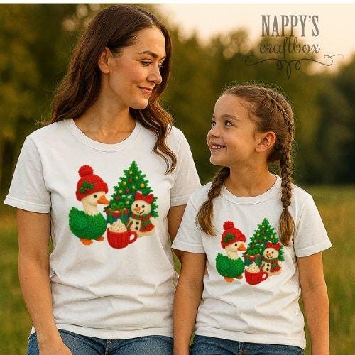 Christmas Goose & Snowman Faux Yarn Crochet Sublimation Design DTF press-ready (PNG Digital Download)