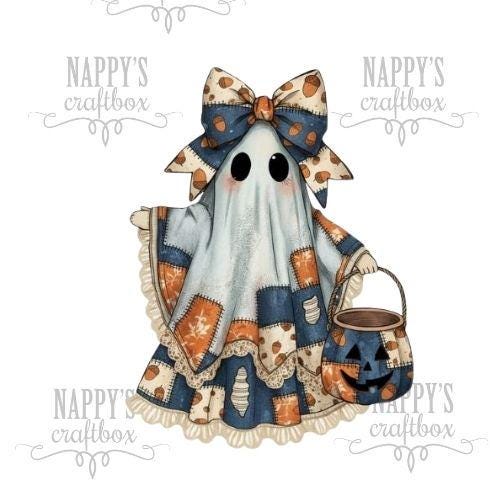 Preppy Patchwork Spooky Ghost PNG: Halloween Cottagecore for Sublimation & DTF Printing| Digital Download