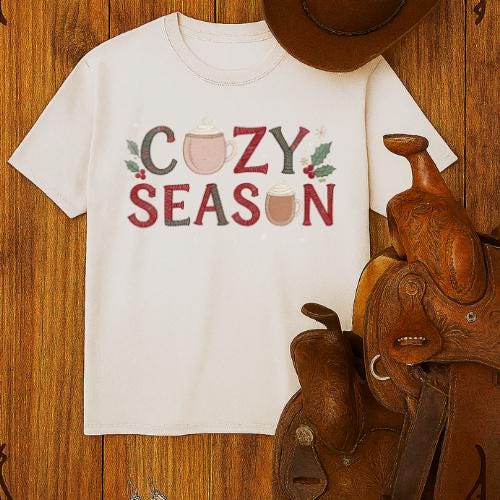 Cozy Season Graphic: Varsity Patch & Embroidery Design Digital Download Dtf Sublimation print ready