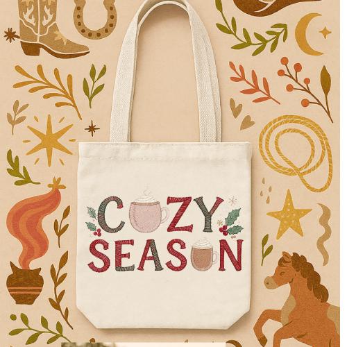 Cozy Season Graphic: Varsity Patch & Embroidery Design Digital Download Dtf Sublimation print ready