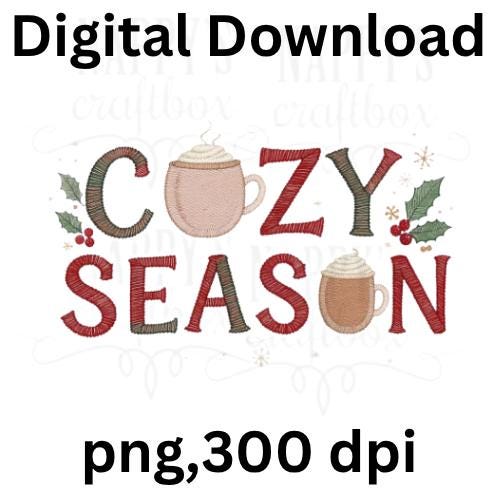 Cozy Season Graphic: Varsity Patch & Embroidery Design Digital Download Dtf Sublimation print ready