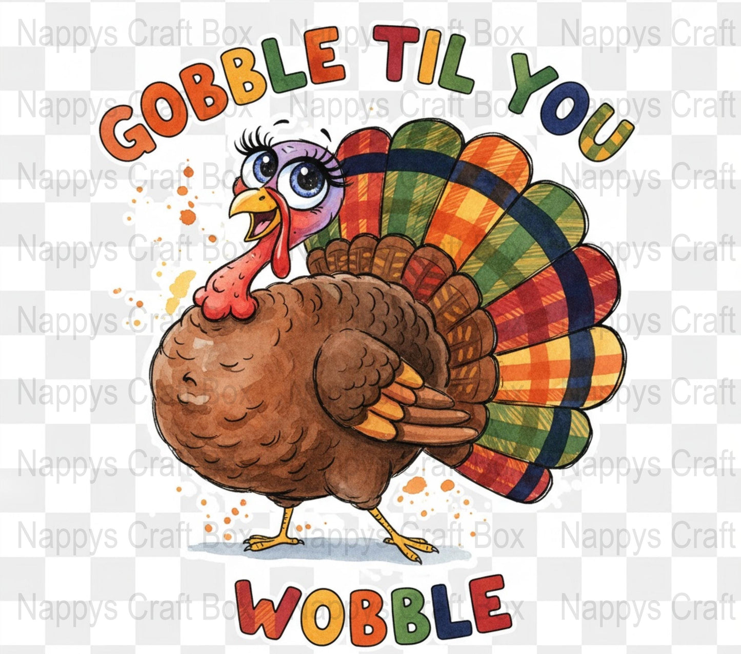 Colorful Thanksgiving Turkey Clipart, Gobble Til You Wobble, Cute Fall Decoration, Digital Download, Print Ready Art for Crafts and Shirts