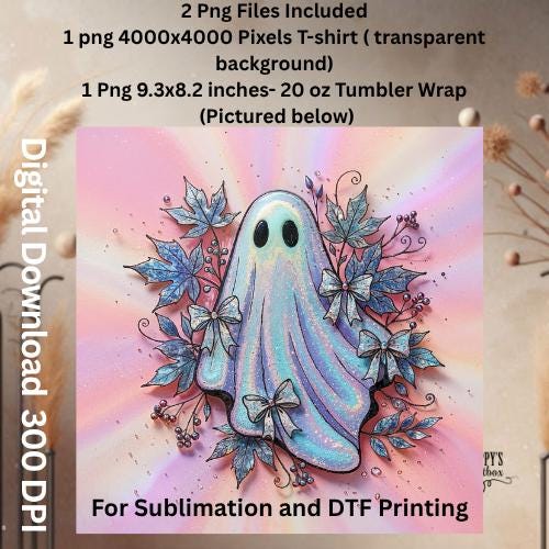 Fall Ghost Embroidery PNG: 20 oz Tumbler & Shirt Design (Digital Download)