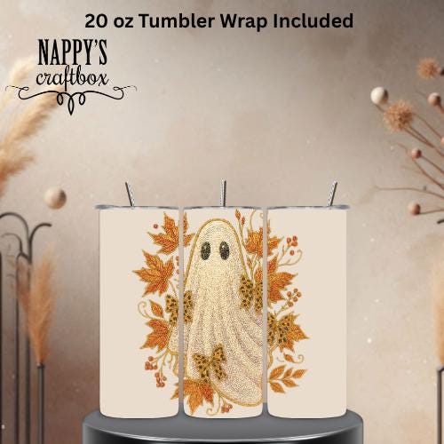 Fall Ghost Embroidery PNG: 20 oz Tumbler & Shirt Design (Digital Download)