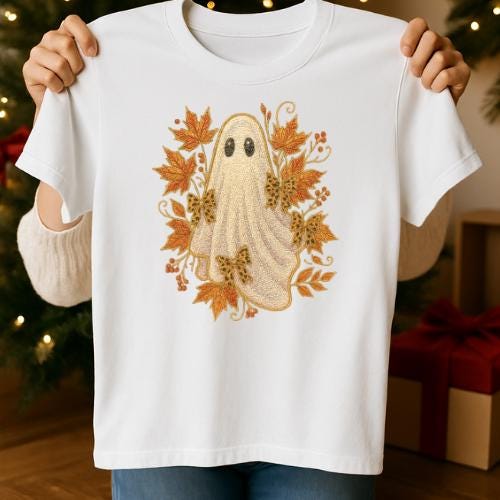 Fall Ghost Embroidery PNG: 20 oz Tumbler & Shirt Design (Digital Download)