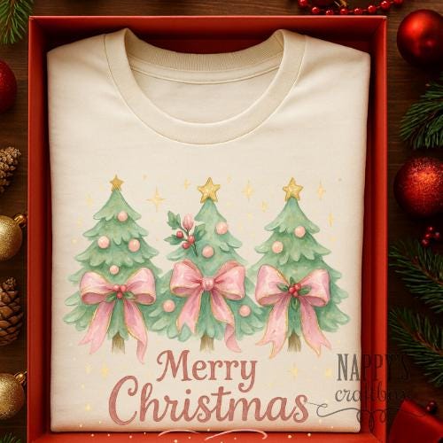 Coquette Christmas Tree PNG: Brushstroke Bow Design (Digital Download)