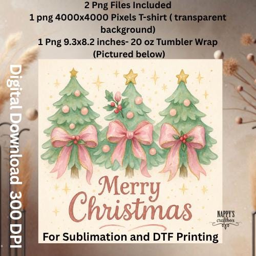 Coquette Christmas Tree PNG: Brushstroke Bow Design (Digital Download)