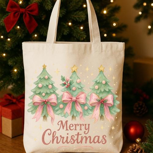 Coquette Christmas Tree PNG: Brushstroke Bow Design (Digital Download)